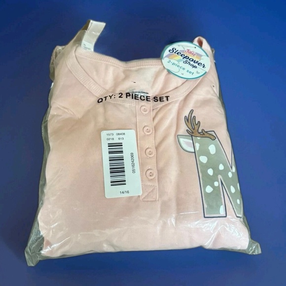 Justice Pajama Set Girls Initial M Reindeer snow fall Size 14/16 Two Piece  NWT - Picture 2 of 13